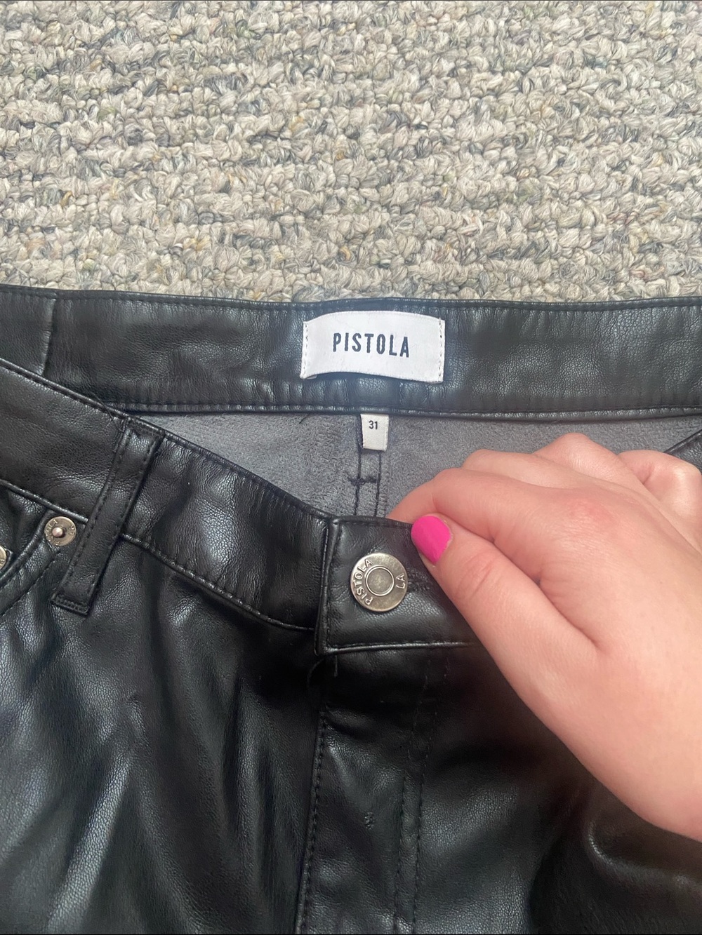 pistola Black Faux Leather Jeggings with Button Waist